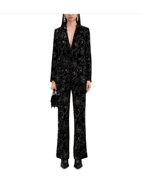The Kooples Pants - Women's The Kooples Floral Velvet Pantsuit Black Silver Size XS